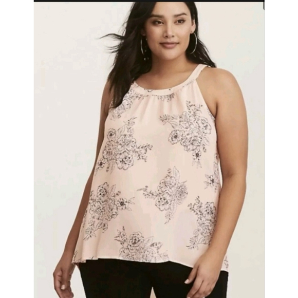 TORRID Tops - Torrid Plus 2X Blush Pink Black Floral Halter Neck Tank Top